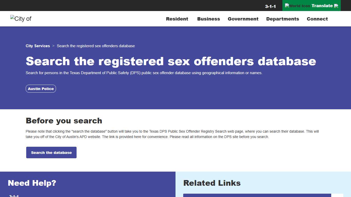 Search the registered sex offenders database | AustinTexas.gov
